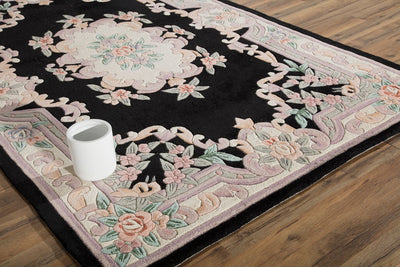 Our beautiful New Aubusson,Black,New Aubusson Black,2'3"x10',Traditional,Pile Height: 0.625,Cut Pile,Wool,Carved ,Cut Pile,Traditional,European,Black,Cream,China,Runner,510-320 Area Rug