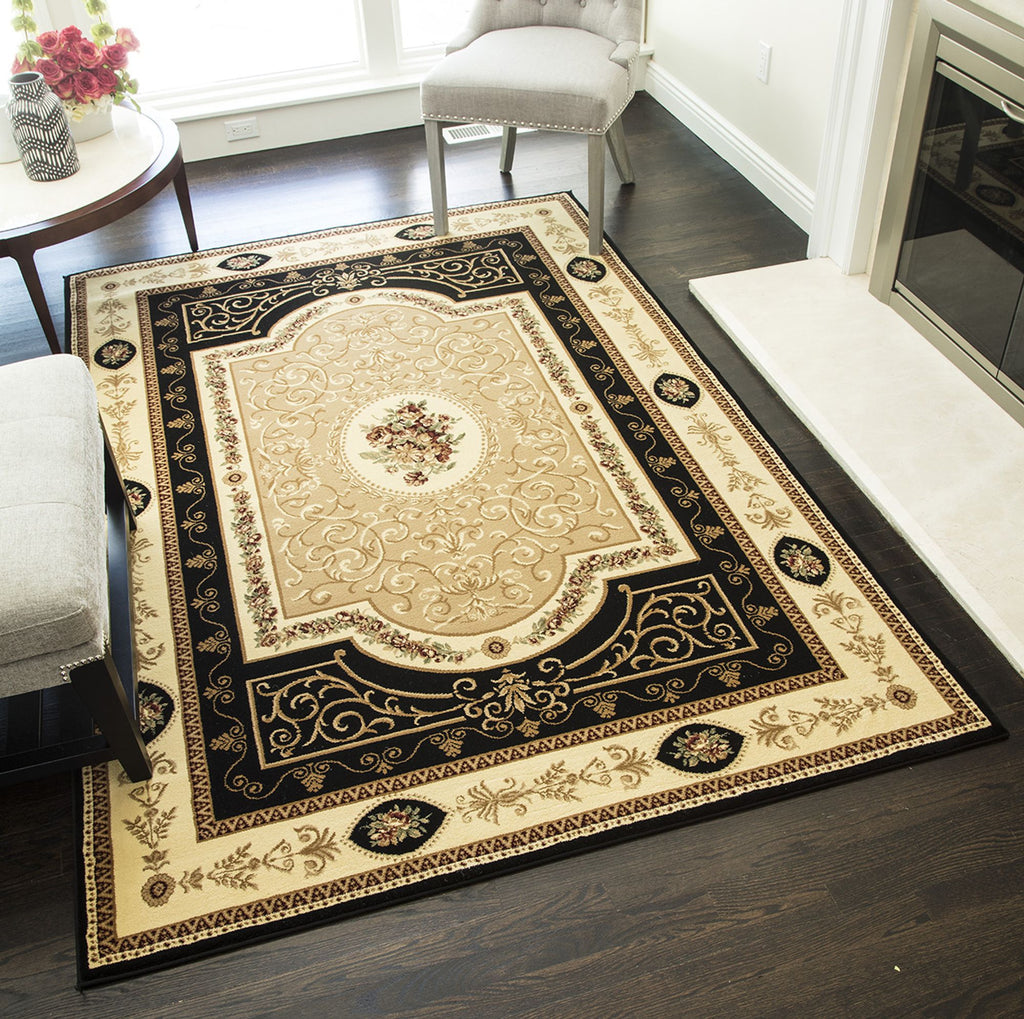 Rugs America New Vision 1365-BLK F. Aubusson Black Area Rug