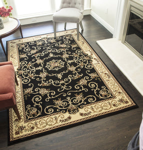 Our beautiful New Vision,Souvanerie Black,New Vision Souvanerie Black,2'3"x7'10",Traditional,Pile Height: 0.563,Heatset,Polypropylene,Cut Pile,Heatset,Traditional,Floral,Black,Cream,Turkey,Runner,207-BLK Area Rug