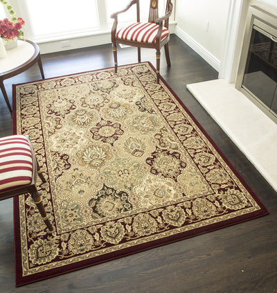 Our beautiful New Vision,Panel Cherry,New Vision Panel Cherry,2'3"x7'10",Traditional,Pile Height: 0.563,Heatset,Polypropylene,Cut Pile,Heatset,Traditional,Oriental,Red,Green,Turkey,Runner,P108-CHR Area Rug