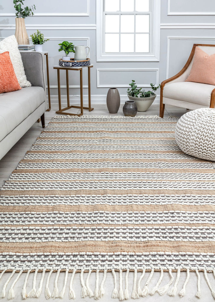 Our beautiful Piper,Ribbon Refresh,Piper Ribbon Refresh,2’0”x3’0”,Farmhouse,Pile Height: 1,Jute ,Cotton ,Hi Lo ,Farmhouse,Textured/Stripe ,Brown,White ,India,Rectangle,PI10A Area Rug