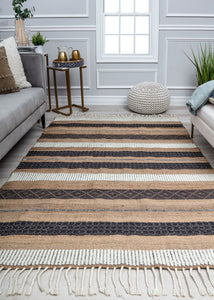 Our beautiful Piper,Stripe Medley,Piper Stripe Medley,2’0”x3’0”,Farmhouse,Pile Height: 1,Jute ,Cotton ,Hi Lo ,Farmhouse,Textured/Stripe ,Brown,Black/White ,India,Rectangle,PI15A Area Rug