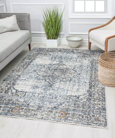 Our beautiful Prescott,Sapphire Bay Blossom,Prescott Sapphire Bay Blossom,2'6" x 4',Vintage,Pile Height: 0.5,Soft Touch,Polypropylene,Polyester,Hi Low,Soft Touch,Vintage,Transitional,Gray,Blue,Turkey,Rectangle,PS35B Area Rug