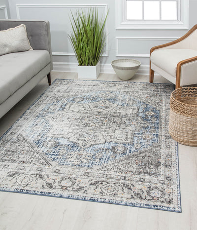 Our beautiful Prescott,Magnolia Hatchwork,Prescott Magnolia Hatchwork,2'6" x 4',Vintage,Pile Height: 0.5,Soft Touch,Polypropylene,Polyester,Hi Low,Soft Touch,Vintage,Transitional,Gray,Blue,Turkey,Rectangle,PS40A Area Rug