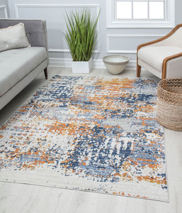 Our beautiful Prescott,Sapphire Gold Splatter,Prescott Sapphire Gold Splatter,2'6" x 4',Vintage,Pile Height: 0.5,Soft Touch,Polypropylene,Polyester,Hi Low,Soft Touch,Vintage,Transitional,Blue,Orange,Turkey,Rectangle,PS50A Area Rug