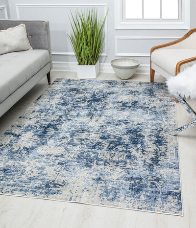 Our beautiful Prescott,Monterey Blue,Prescott Monterey Blue,2'6" x 4',Vintage,Pile Height: 0.5,Soft Touch,Polypropylene,Polyester,Hi Low,Soft Touch,Vintage,Transitional,Blue,White,Turkey,Rectangle,PS55A Area Rug