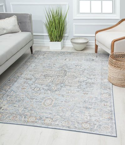 Our beautiful Prescott,Gibraltar Blue,Prescott Gibraltar Blue,2'6" x 4',Vintage,Pile Height: 0.5,Soft Touch,Polypropylene,Polyester,Hi Low,Soft Touch,Vintage,Transitional,Gray,Blue,Turkey,Rectangle,PS60A Area Rug