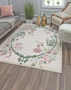 Our beautiful Valentina,Cream Magnolia,Valentina Cream Magnolia,2'x4',Transitional,Pile Height: 0.4,shiny,Polypropylene,Super Soft,shiny,Transitional,Floral,Beige,Green,Turkey,Rectangle,VA20A Area Rug