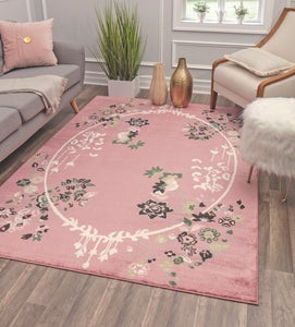 Our beautiful Valentina,Pink Magnolia,Valentina Pink Magnolia,8'x10',Transitional,Pile Height: 0.4,shiny,Polypropylene,Super Soft,shiny,Transitional,Floral,Pink,White,Turkey,Rectangle,VA20C Area Rug