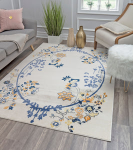 Our beautiful Valentina,Gold Magnolia,Valentina Gold Magnolia,2'x4',Transitional,Pile Height: 0.4,shiny,Polypropylene,Super Soft,shiny,Transitional,Floral,White,Blue,Turkey,Rectangle,VA20D Area Rug