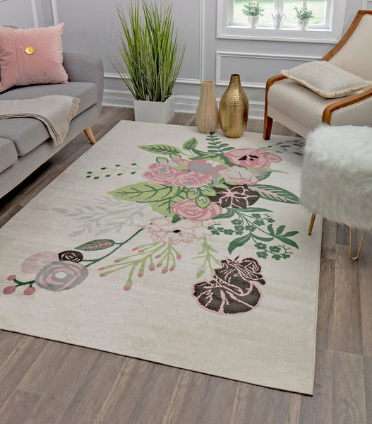 Mason Brooks Valentina VA25B Floral Charm Ivory Blush Area Rug