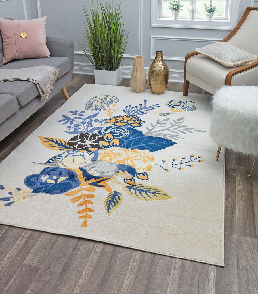 Our beautiful Valentina,Floral Charm Ivory Gold,Valentina Floral Charm Ivory Gold,2'x4',Transitional,Pile Height: 0.4,shiny,Polypropylene,Super Soft,shiny,Transitional,Floral,Beige,Blue,Turkey,Rectangle,VA25D Area Rug