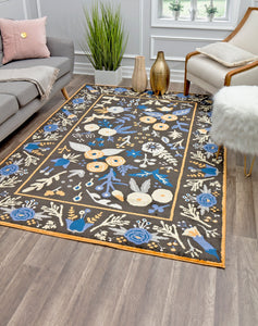 Our beautiful Valentina,Gardenia Golden Night,Valentina Gardenia Golden Night,2'x4',Transitional,Pile Height: 0.4,shiny,Polypropylene,Super Soft,shiny,Transitional,Floral,Black,Blue,Turkey,Rectangle,VA30B Area Rug