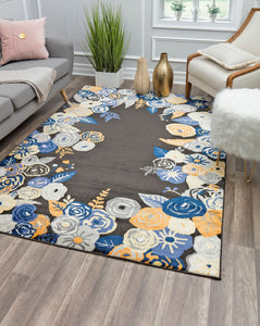 Our beautiful Valentina,Royal Blossom Golden Onyx,Valentina Royal Blossom Golden Onyx,2'x4',Transitional,Pile Height: 0.4,shiny,Polypropylene,Super Soft,shiny,Transitional,Floral,Black,Blue,Turkey,Rectangle,VA35A Area Rug