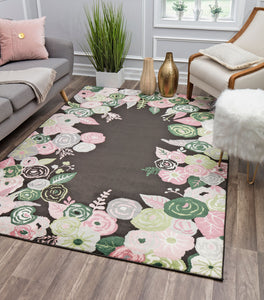 Our beautiful Valentina,Royal Blossom Pink Onyx,Valentina Royal Blossom Pink Onyx,2'x4',Transitional,Pile Height: 0.4,shiny,Polypropylene,Super Soft,shiny,Transitional,Floral,Black,Green,Turkey,Rectangle,VA35C Area Rug