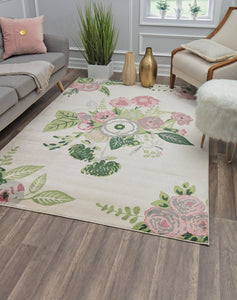 Our beautiful Valentina,Rose Garden Cream,Valentina Rose Garden Cream,2'x4',Transitional,Pile Height: 0.4,shiny,Polypropylene,Super Soft,shiny,Transitional,Floral,Beige,Green,Turkey,Rectangle,VA40A Area Rug