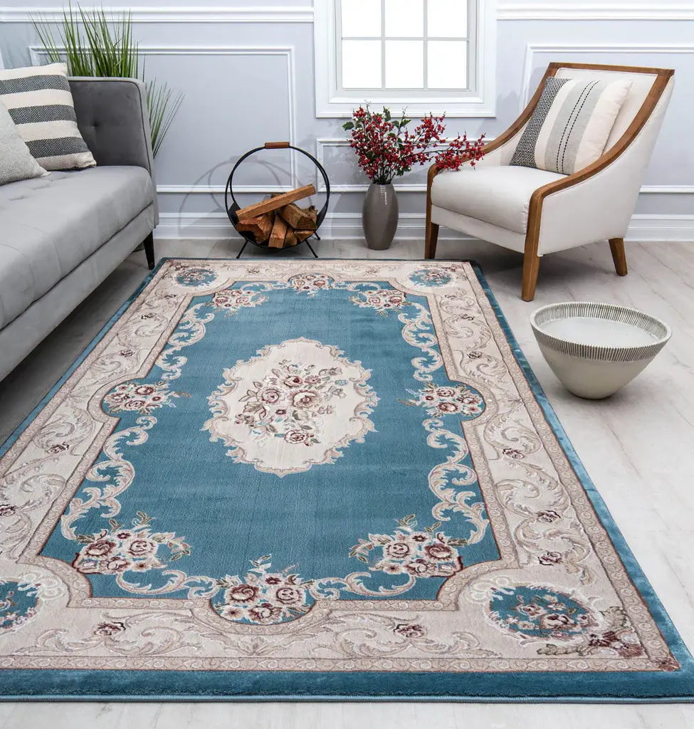 Rugs America Century CY10A Aubusson Blue Area Rug