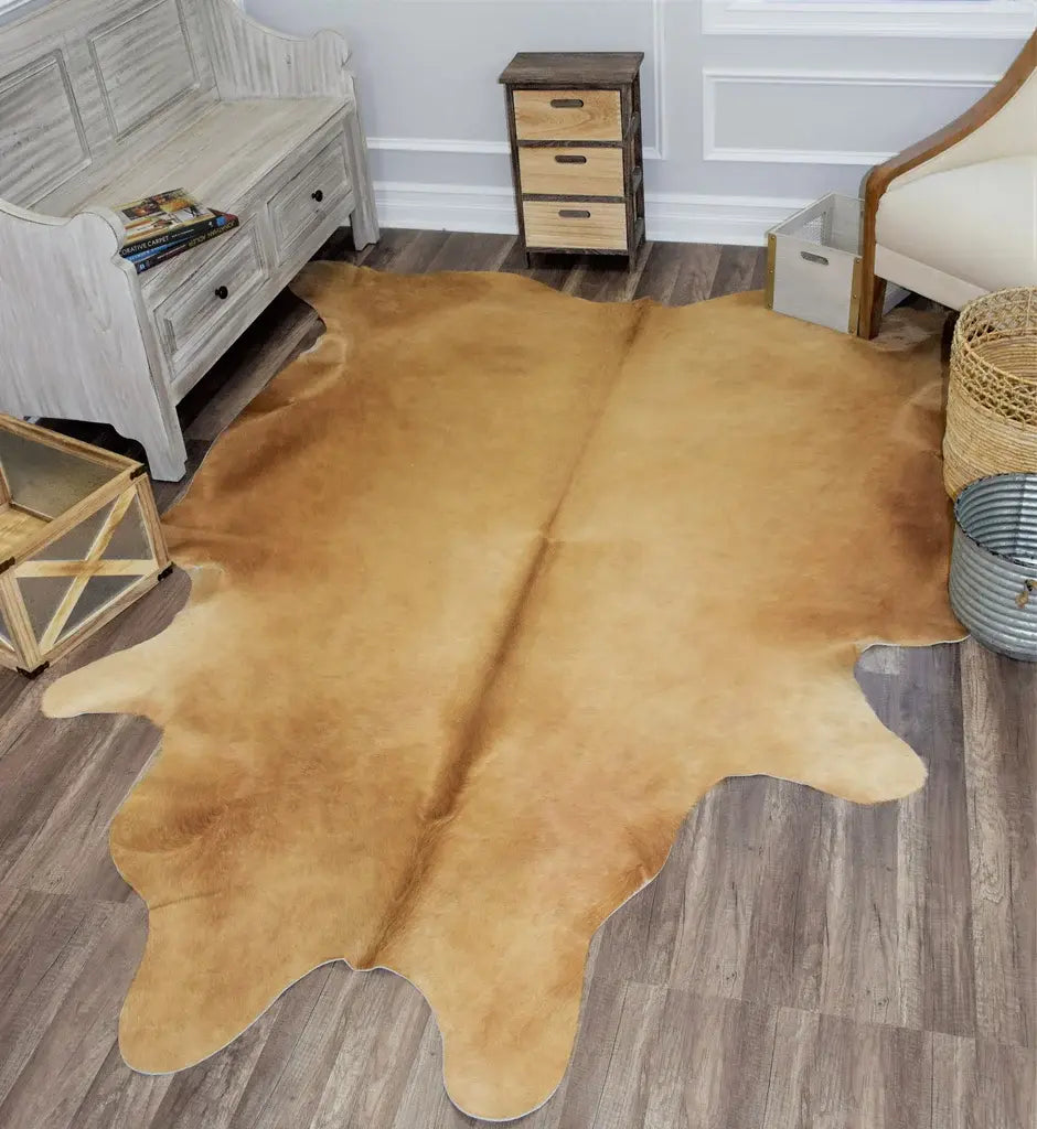 Rugs America Hand Curated Cowhide HC24 Natural Solid Beige 24 Area Rug