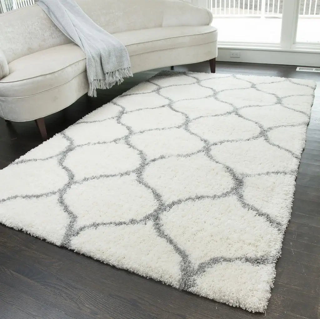 Rugs America Feather Shag FH200C Ivory Grey Links Area Rug