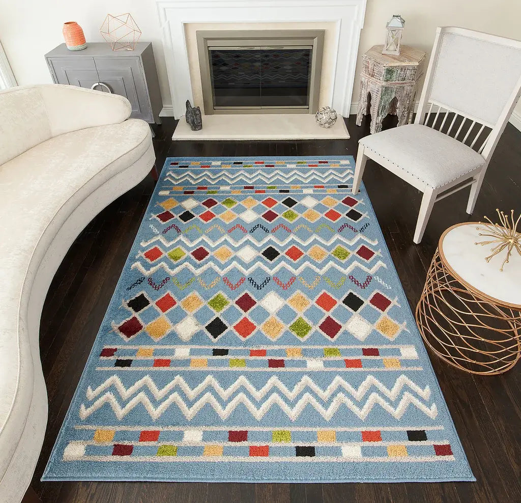 Rugs America Khole KH10B Diamonds Blue Area Rug